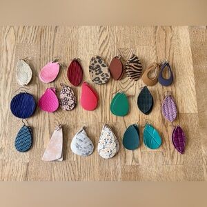 22 Pairs of Assorted Leather Teardrop Earrings Set
